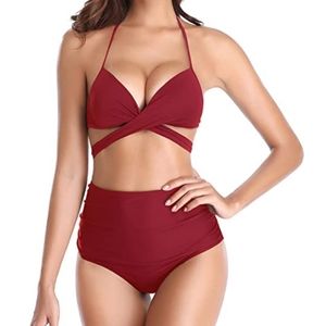 Cupshe Red Twist Front High Waisted Bikini Swimsuit Set. Size medium (us 8-10)